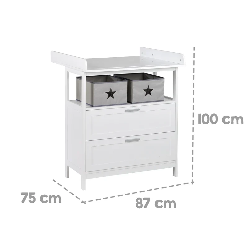 Wickelkommode 'Hamburg' mit Ansatz, 2 Schubladen, 2 Boxen, Wandbefestigung, Wickelhöhe 92 cm