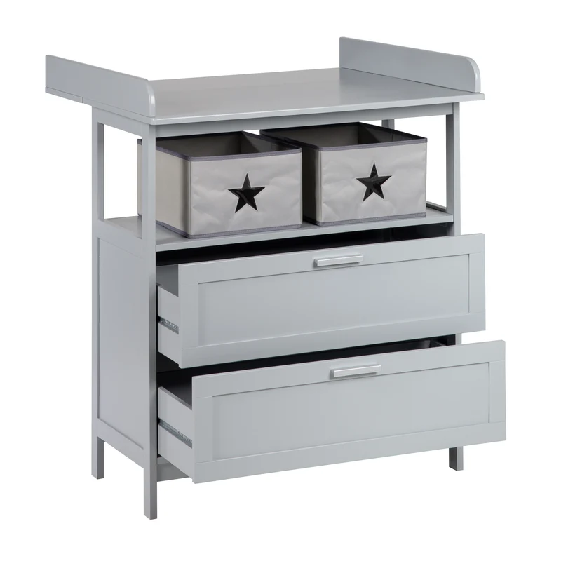 Wickelkommode 'Hamburg' mit Ansatz, 2 Schubladen & Boxen, Wandbefestigung, Wickelhöhe 92 cm