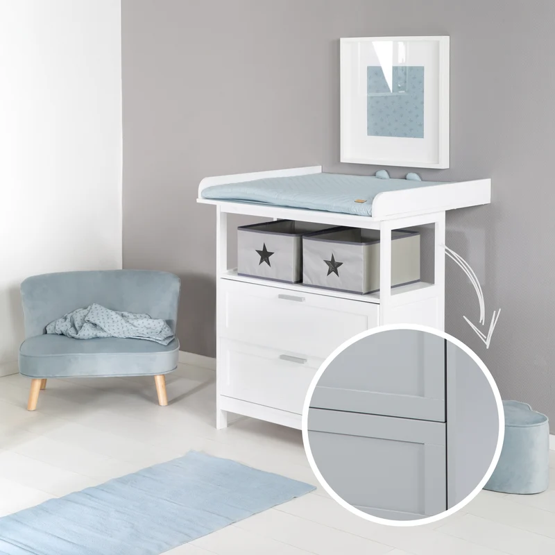Wickelkommode 'Hamburg' mit Ansatz, 2 Schubladen & Boxen, Wandbefestigung, Wickelhöhe 92 cm