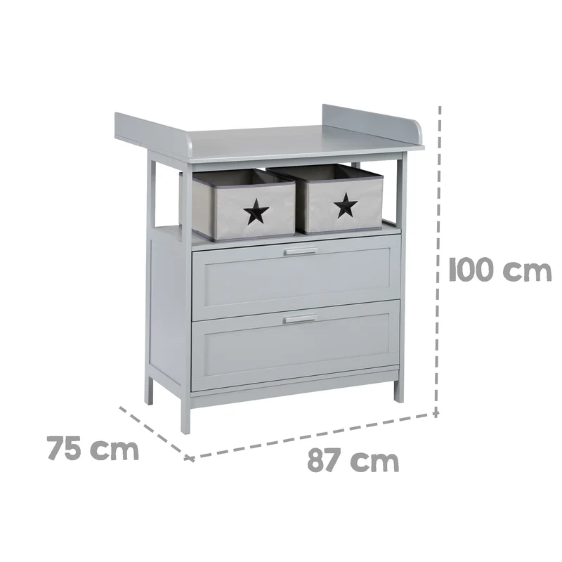 Wickelkommode 'Hamburg' mit Ansatz, 2 Schubladen & Boxen, Wandbefestigung, Wickelhöhe 92 cm