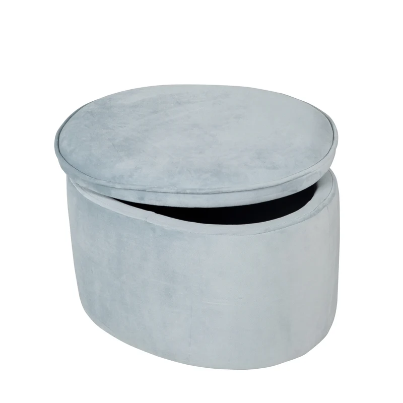 Kinderhocker mit Aufbewahrungsfunktion 'Lil Sofa', oval, bequem, mit Samtstoff, Sky/Hellblau