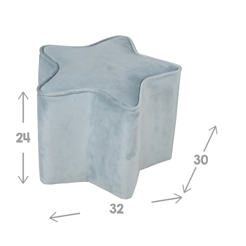 Kinderhocker in Sternform 'Lil Sofa', bequemer Hocker mit Samtstoff in Sky/Hellblau bezogen