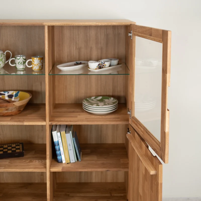Buffet vitrine en bois massif de chêne Escandi 3 - NordicStory