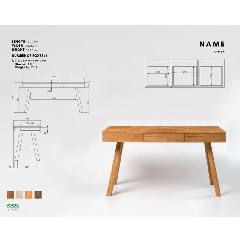 Bureau console en bois massif de chêne Einstein I - NordicStory