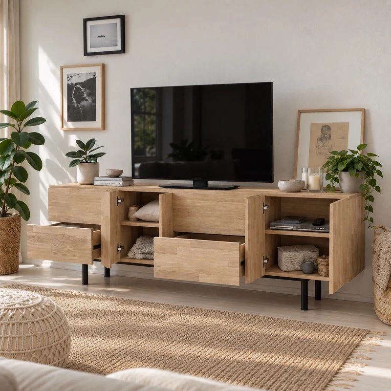Meuble TV en bois massif de chêne Wardi - NordicStory