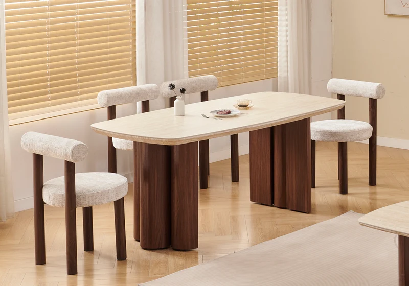 Chaise salle à manger noyer et velours beige - Sola x4