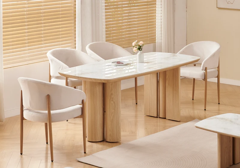 Chaise salle à manger bois et velours beige - Doria x4