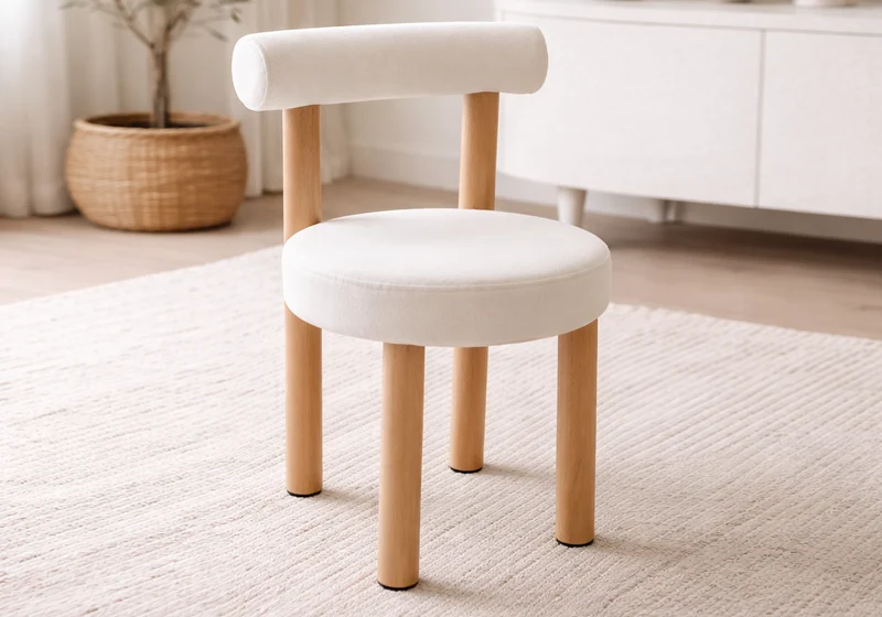 Chaise salle à manger bois et velours beige - Sola x4