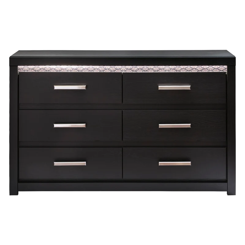 Bureau à 6 tiroirs en bois/MDF noir avec éclairage DEL intégré - Shoralli