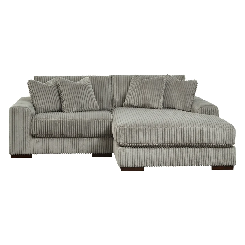 Sectionnel 2 pièces en tissu texturé avec chaise longue et coussins - Lindyn