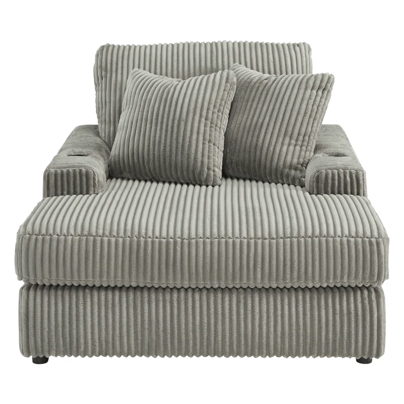 Méridienne en tissu avec porte-gobelets, port USB intégré et coussins - Lindyn