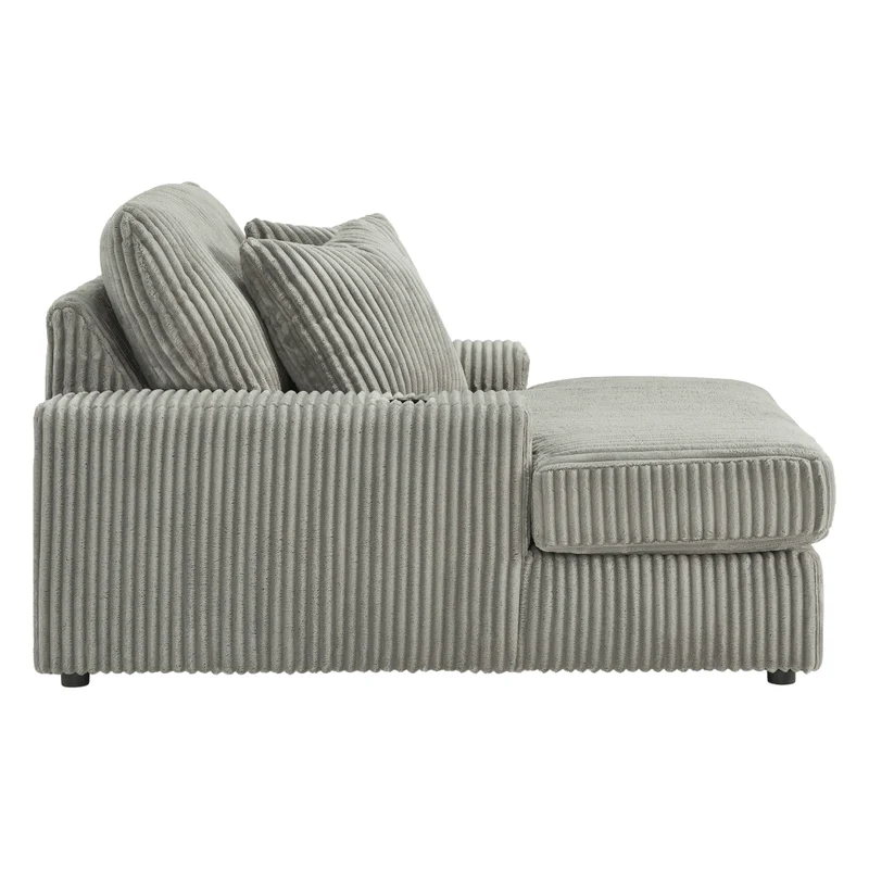 Méridienne en tissu avec porte-gobelets, port USB intégré et coussins - Lindyn