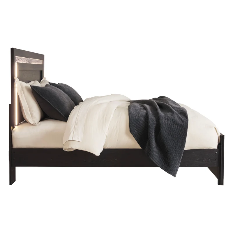 Lit complet en bois/MDF noir avec éclairage DEL intégré Double / Grand / Très grand - Shoralli
