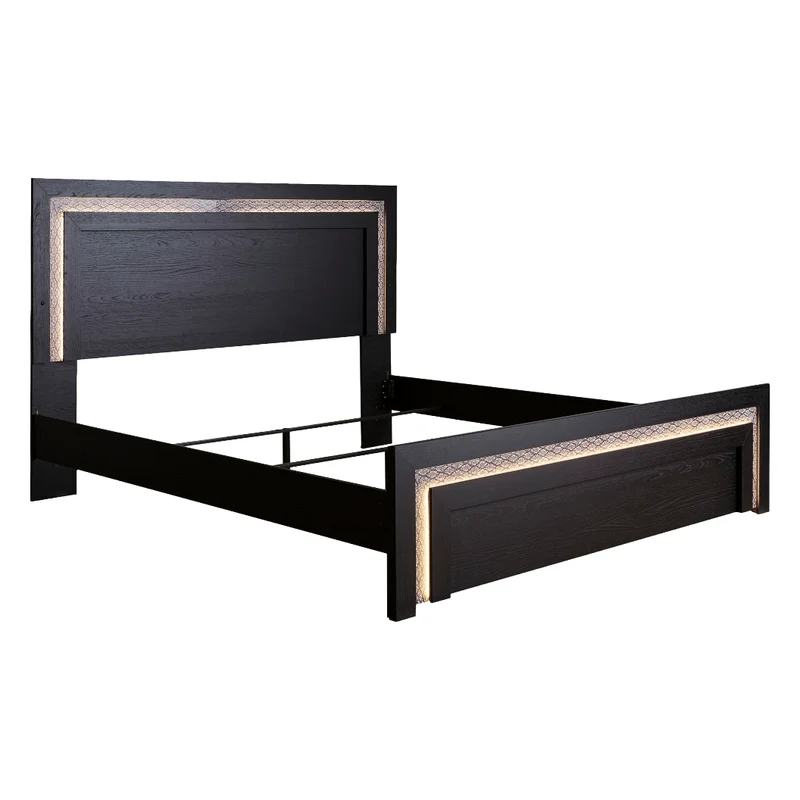 Lit complet en bois/MDF noir avec éclairage DEL intégré Double / Grand / Très grand - Shoralli