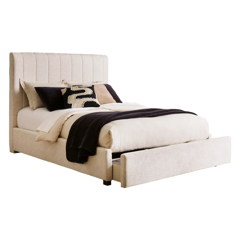 Lit complet rembourré en tissu beige Grand / Très grand - Shoralli