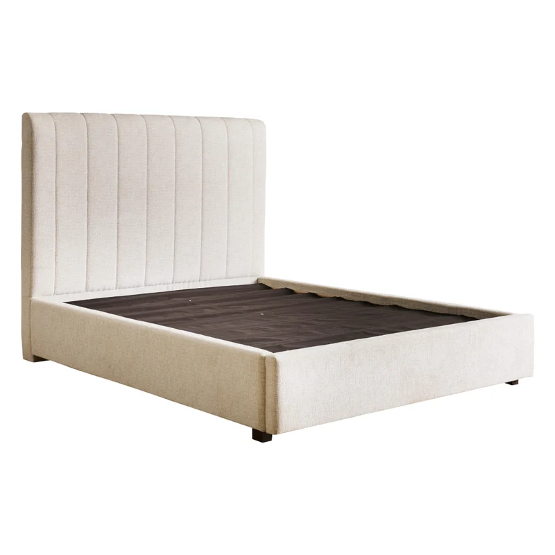 Lit complet rembourré en tissu beige Grand / Très grand - Shoralli