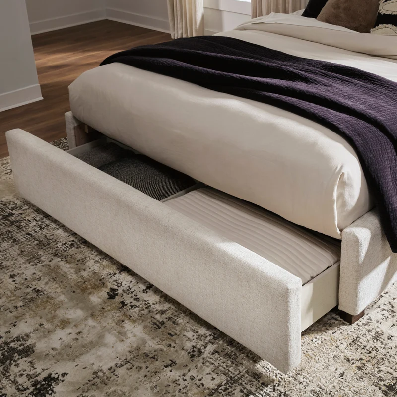 Lit complet rembourré en tissu beige Grand / Très grand - Shoralli