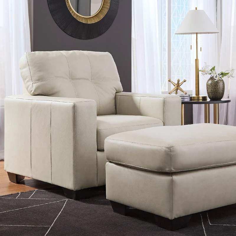 Fauteuil en cuir beige pâle - Santorine