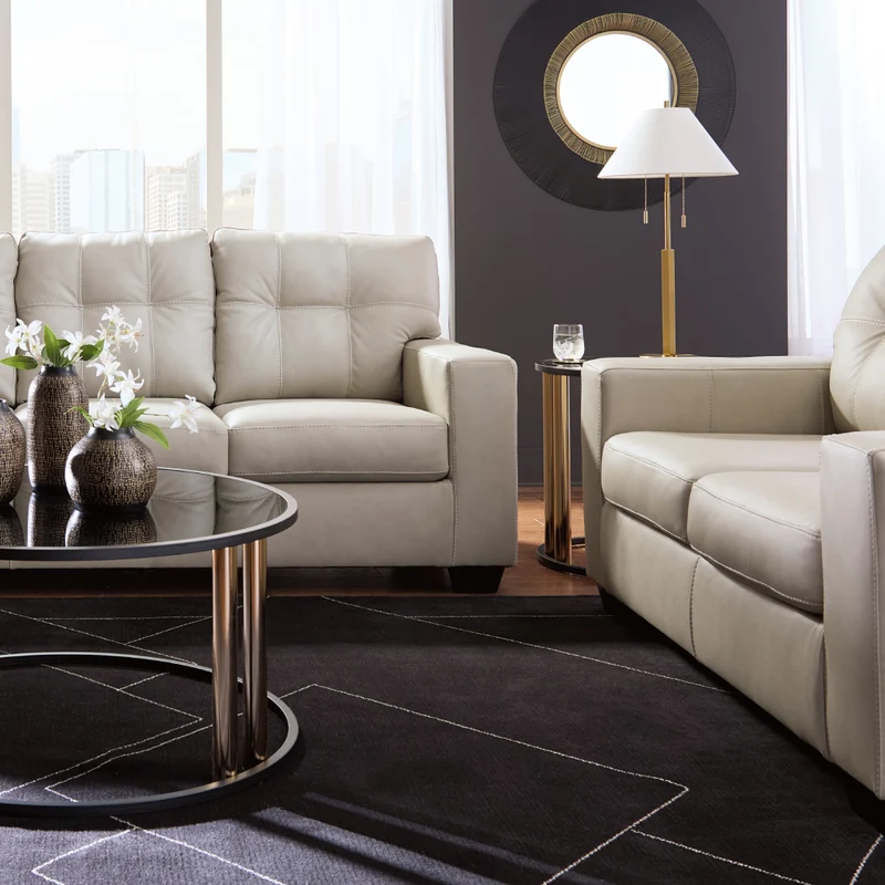 Causeuse en cuir beige pâle - Santorine