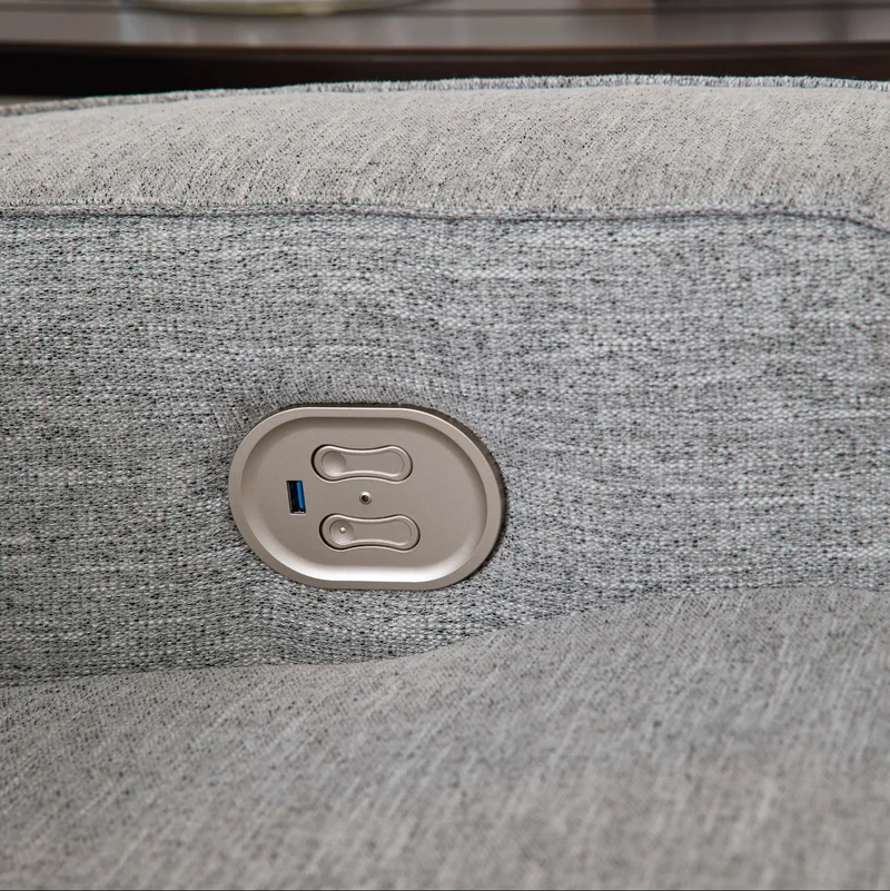 Sofa inclinable motorisé zéro gravité en tissu Nuvella gris pâle avec coussins - Biscoe