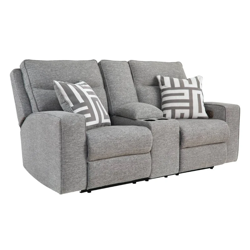 Causeuse inclinable motorisée zéro gravité en tissu Nuvella gris pâle avec console - Biscoe