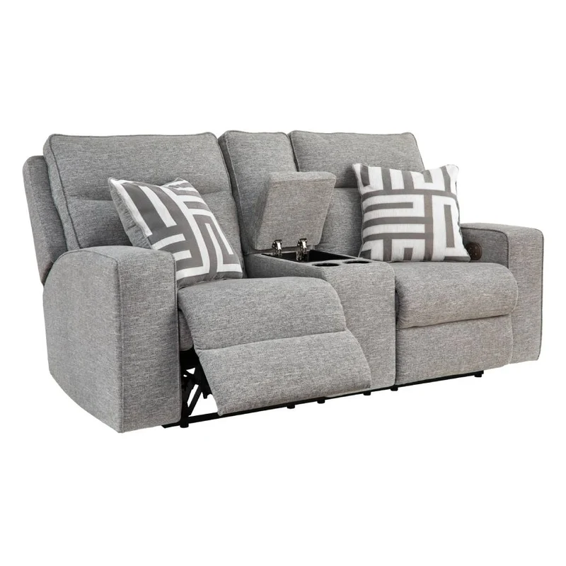 Causeuse inclinable motorisée zéro gravité en tissu Nuvella gris pâle avec console - Biscoe