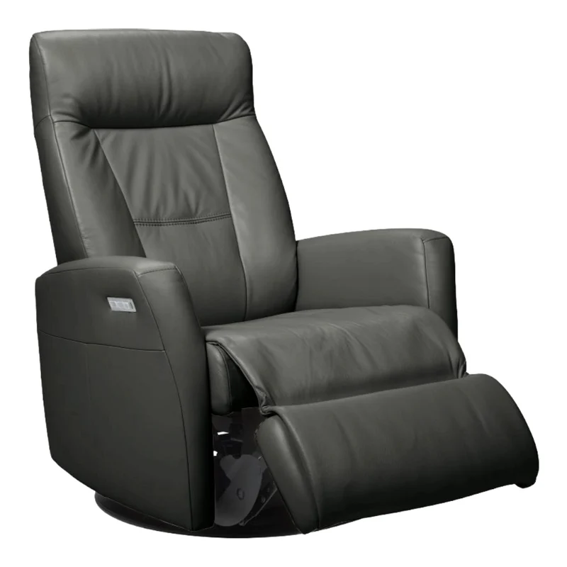 Fauteuil berçant, pivotant et inclinable motorisé en cuir gris foncé - Benga Nordic