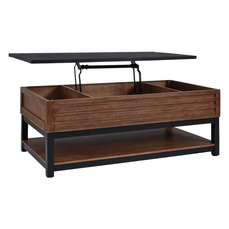 Table basse en bois/MDF bicolore avec plateau relevable - Kallari
