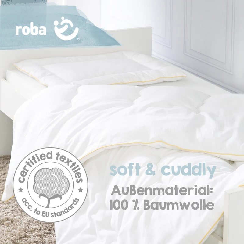 Kindersteppbett, ganzjähriges Baby-Set (Inlett), weiß, Decke 100 x 135 cm und Kissen 40 x 60 cm