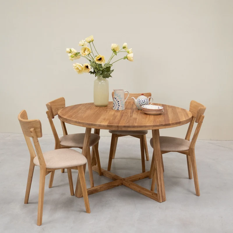 Chaise de salle à manger en bois massif de chêne Diana, revêtement Beige – Lot de 2 ou 4 chaises - NordicStory
