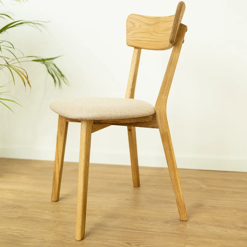 Chaise de salle à manger en bois massif de chêne Diana, revêtement Beige – Lot de 2 ou 4 chaises - NordicStory