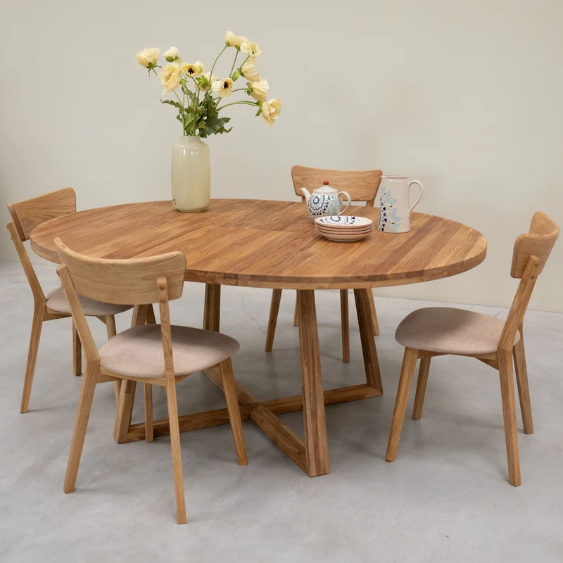 Chaise de salle à manger en bois massif de chêne Diana, revêtement Beige – Lot de 2 ou 4 chaises - NordicStory