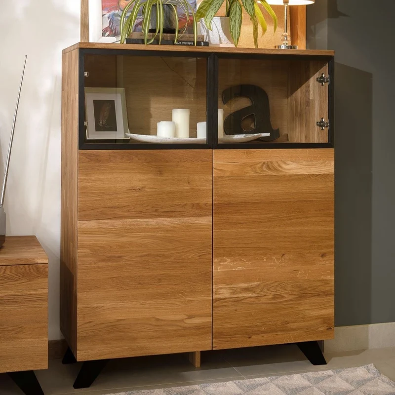 Commode vitrée en bois massif de chêne Moritz 1 - NordicStory