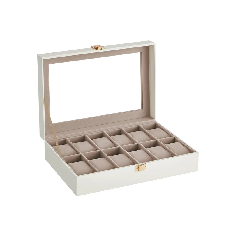 Caja de Relojes con Tapa de Cristal Cojín Extraíble Cierre Metálico Regalo
