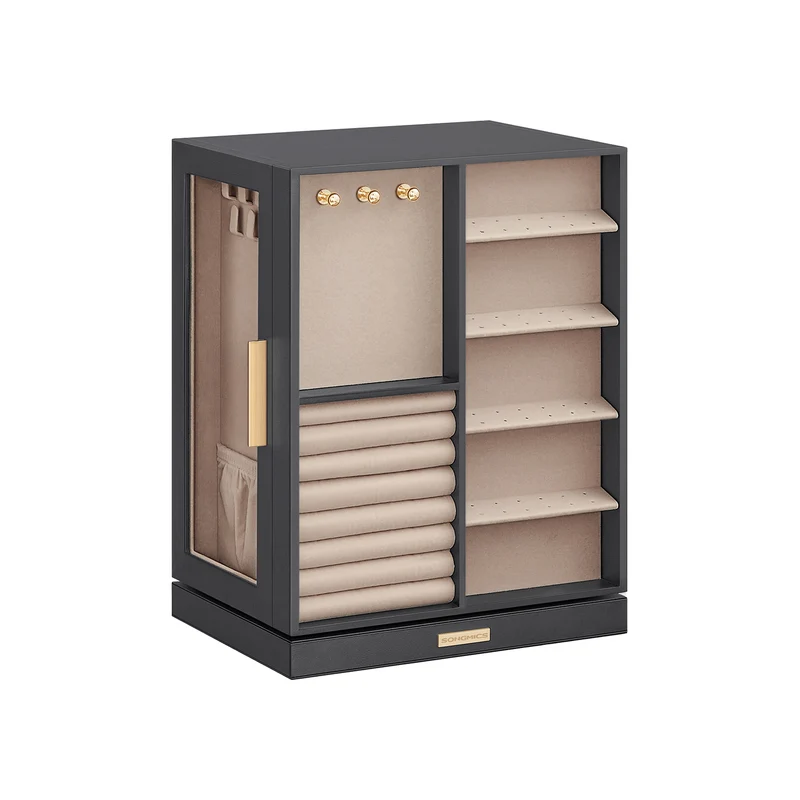 Caja Joyero Giratorio 360° con Cajones Ventanas Laterales de Cristal