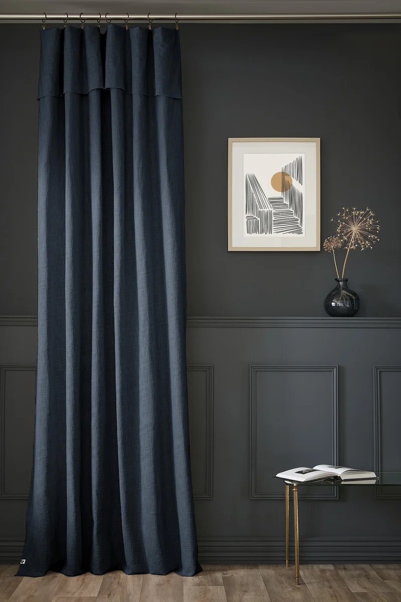 Rideau ajustable + 8 anneaux pince 140 x 270 cm Slub SIXTINE Minuit