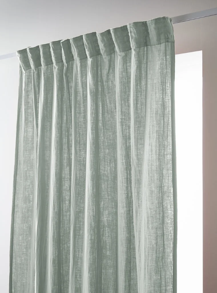 Rideau galon fronceur 140 x 240 cm Gaze de coton unie GAÏA Eucalyptus