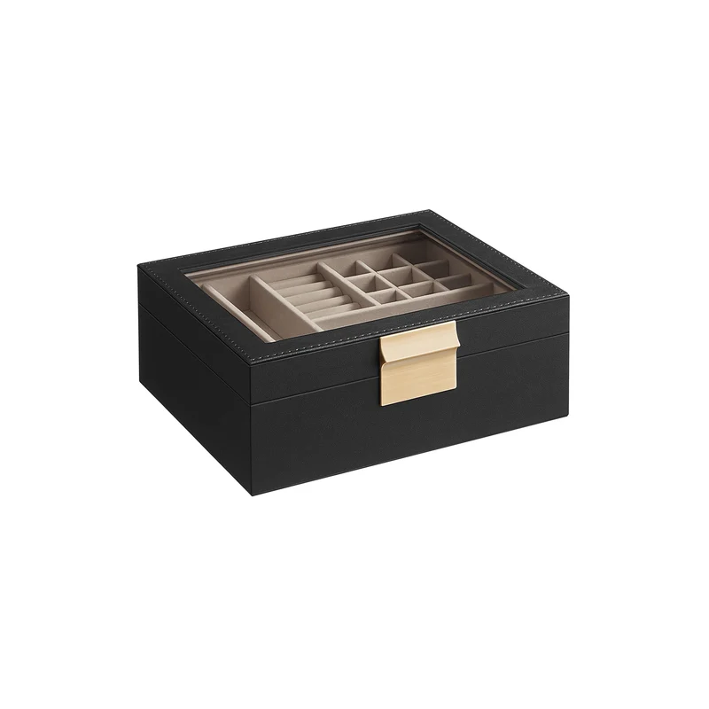 Caja de Joyas Joyero con Bandeja Extraíble Tapa de Cristal Moderno