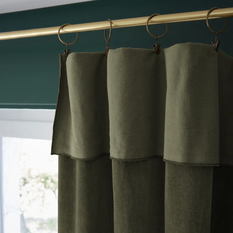 Rideau ajustable + 8 anneaux pince 140 x 270 cm Velours de coton CÉSAR Thym