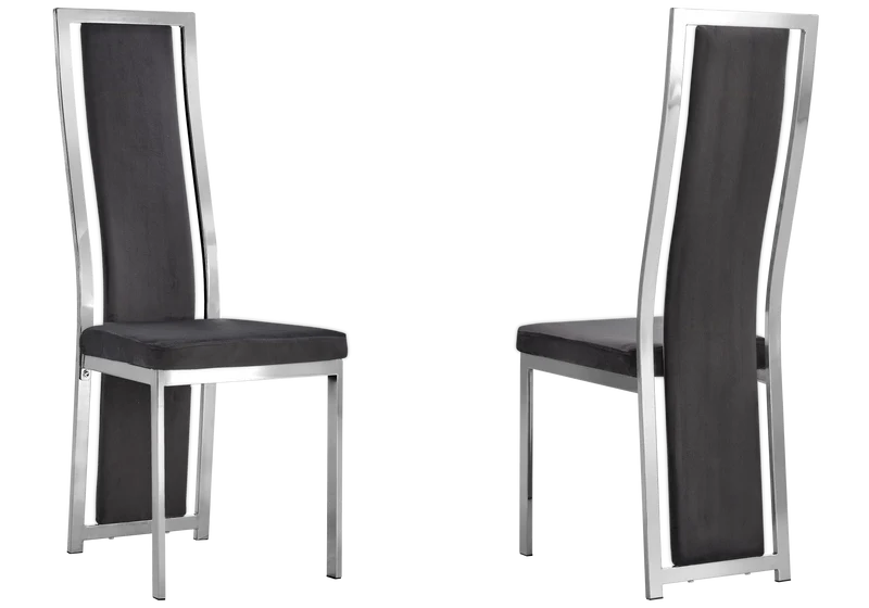 Table marbre noir et 6 chaises velours argent – Jessy