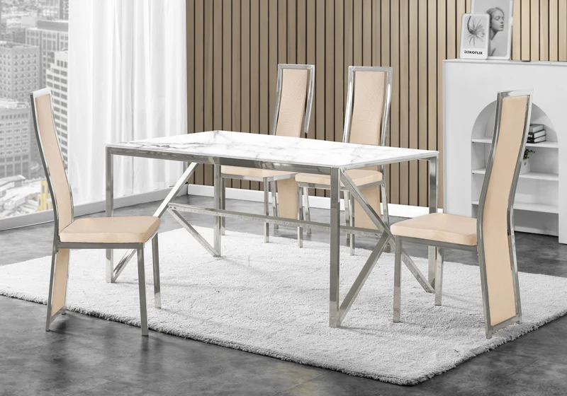 Chaise argentée velours beige design - Dia x6