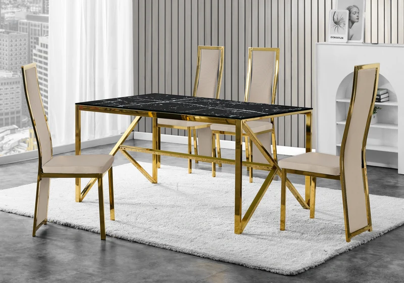 Chaise dorée velours taupe design - Dia x6