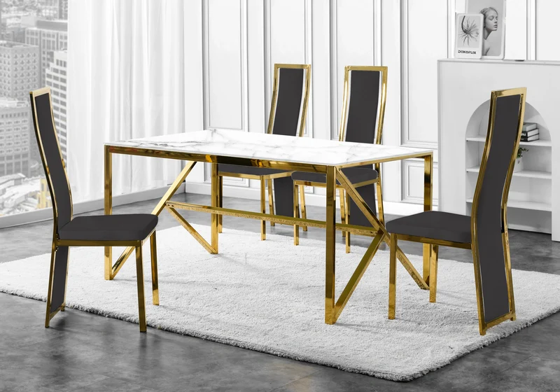 Chaise dorée velours gris design - Dia x6