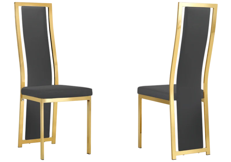 Table marbre blanc et 6 chaises simili-cuir doré – Jessy