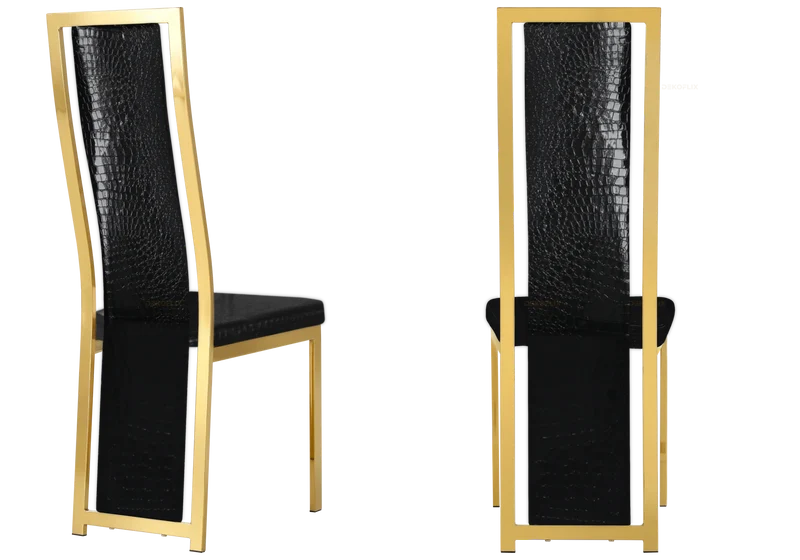 Chaise dorée croco noir baroque - Dia x6