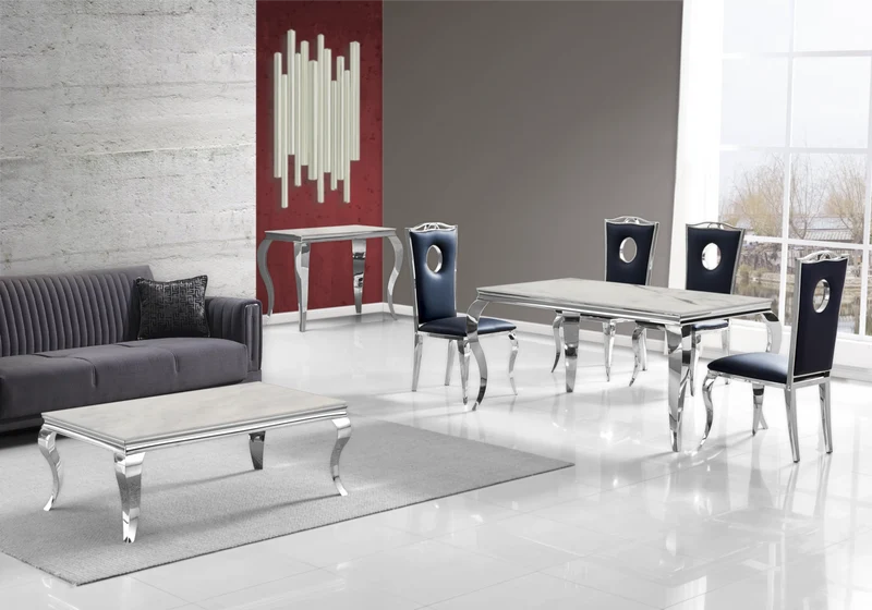 Console d'entrée design marbre beige argent - Neo