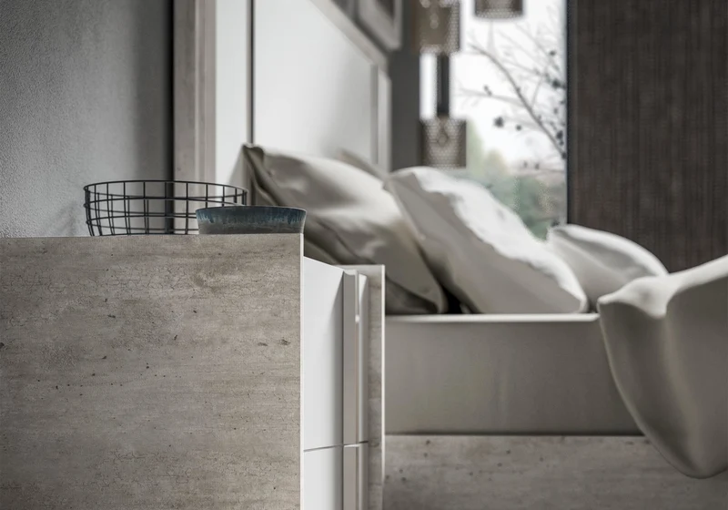 Lit 160x200 chevets blanc béton – Treviso