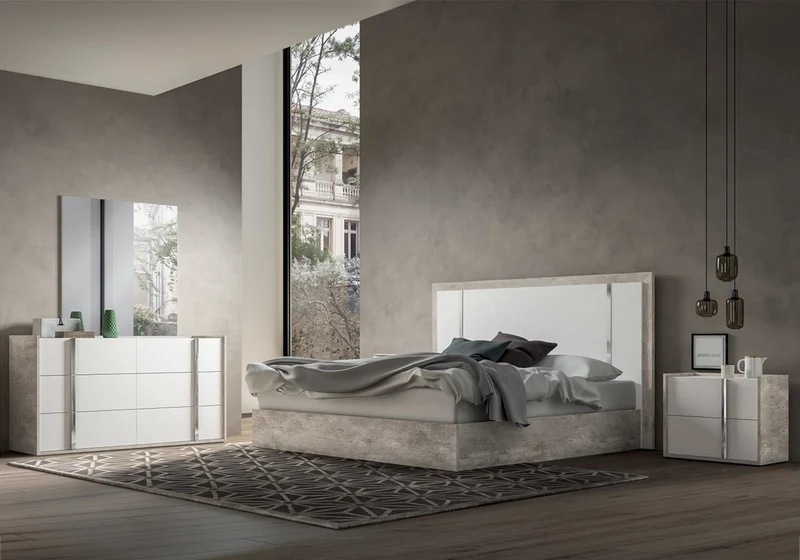Lit 160x200 chevets blanc béton – Treviso