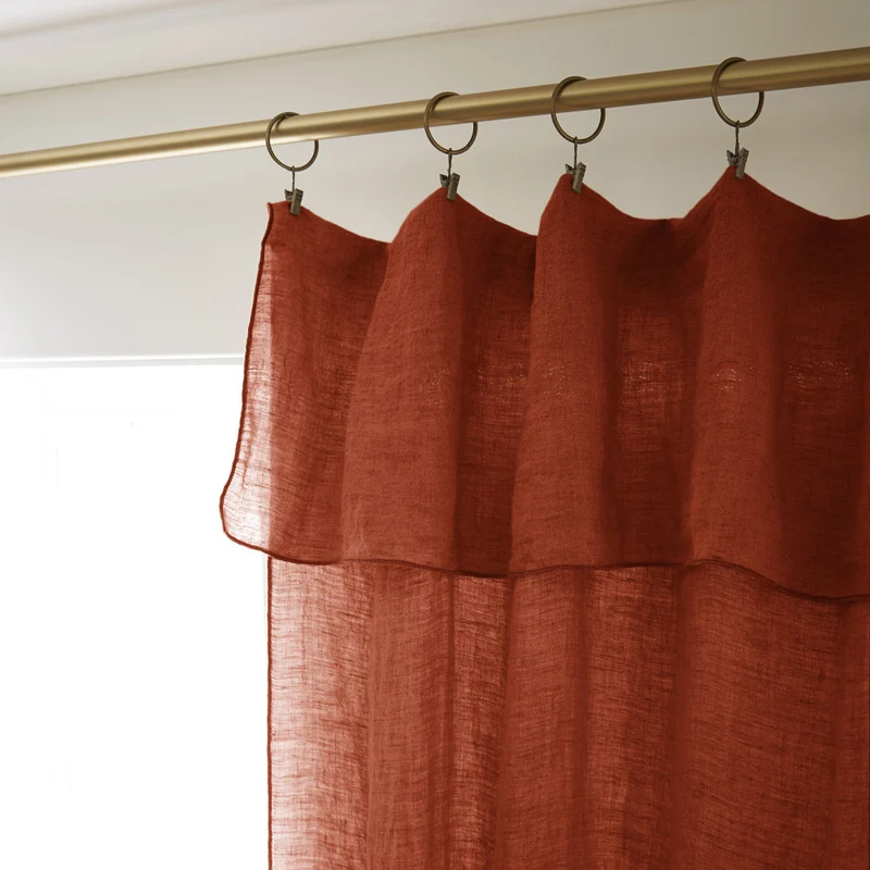 Rideau ajustable + 8 anneaux pince 140 x 270 cm Lin lavé SOLINE Paprika