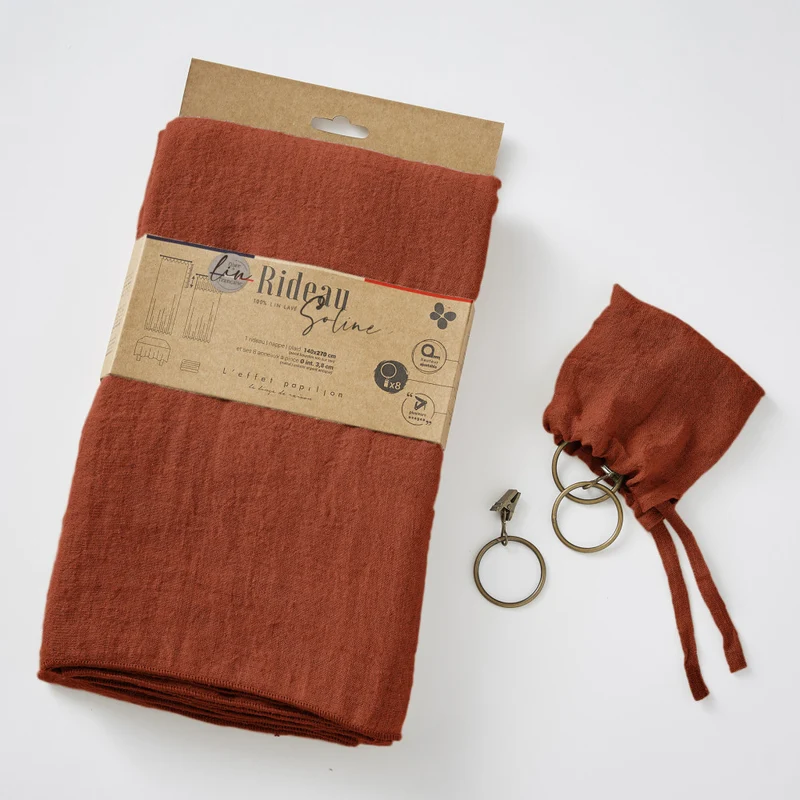 Rideau ajustable + 8 anneaux pince 140 x 270 cm Lin lavé SOLINE Paprika